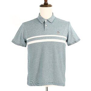 Original Penguin Blue & White Striped Short Sleeve Polo - M